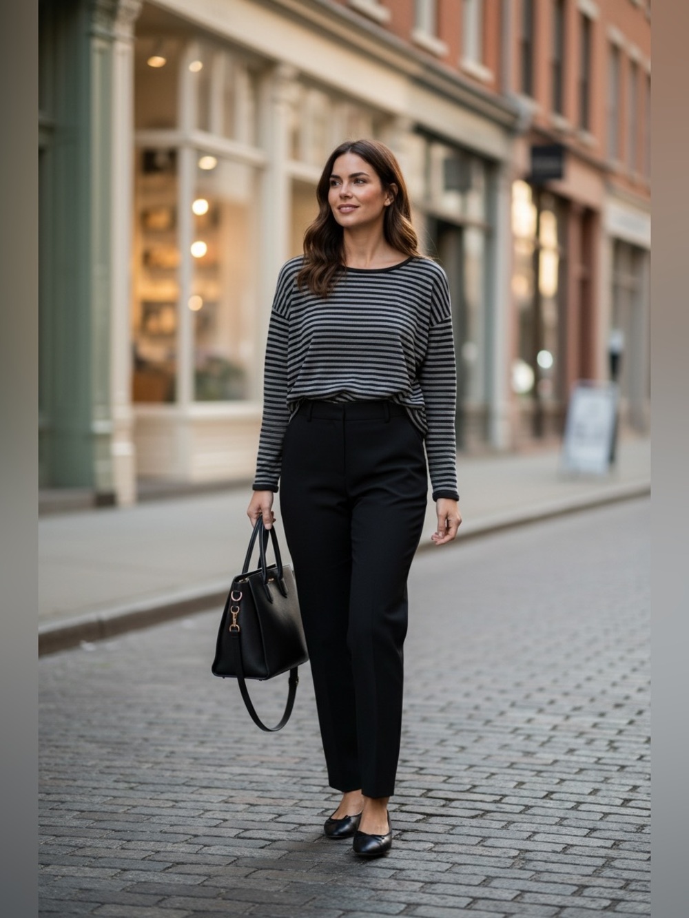 NWT Eileen Fisher Black and Grey Striped Top